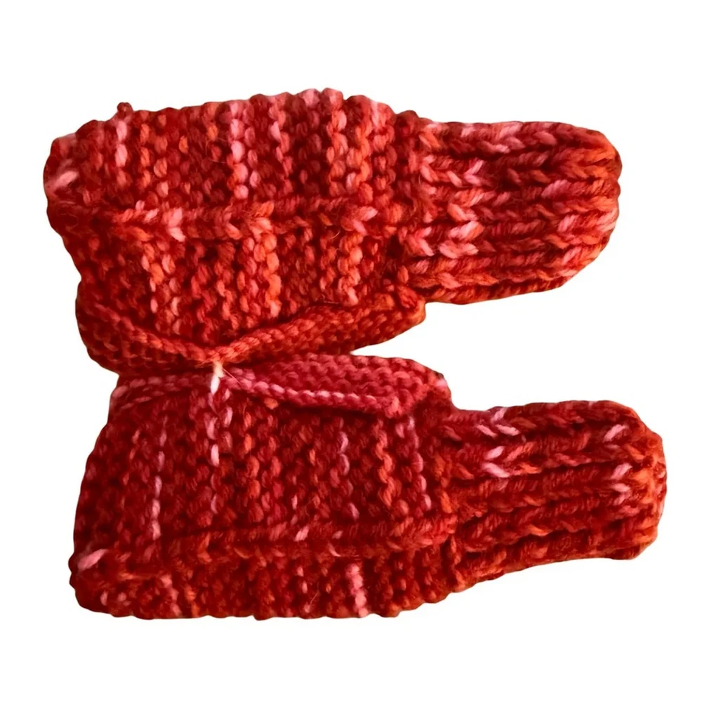 Hand Knit Warm Knitted Kids Slippers in Red Toddler Size 7-10 Cottagecore Cozy